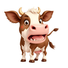 Isolated Sad Cartoon Cow with Pout on Transparent Background
