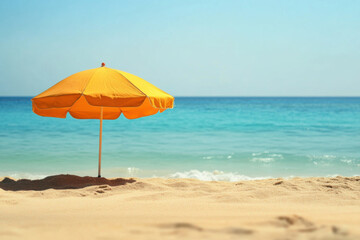 A parasol in the sand at a beach