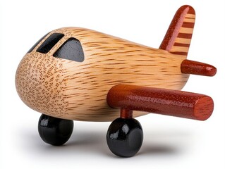 Adorable wooden toy airplane kit unassembled on a pure white background ideal for creative play and crafting activities