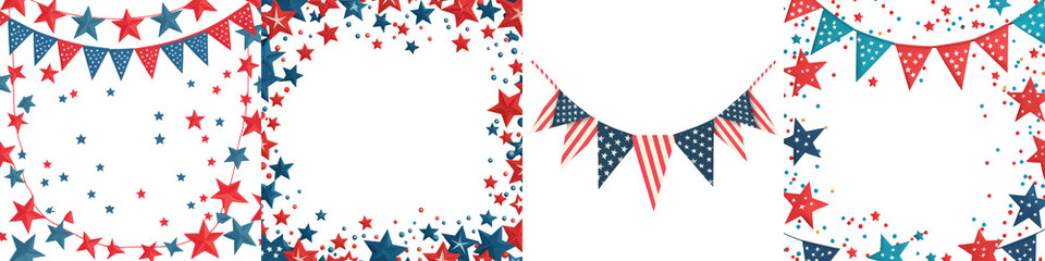 Colorful 4th of July Independence Day Patriotic Background with American Flag and Star Festive holiday party event or greeting card design with USA national symbols