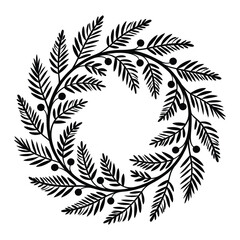 Christmas wreath with berries Silhouette, Vector, Icon, Logo, White Background.
