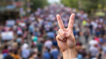 Hand Showing Victory Sign in Protest