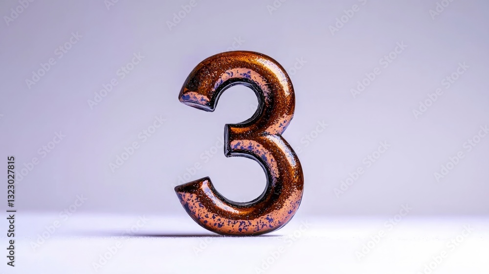 Aufkleber bronze number three 3d render metallic texture high resolution image