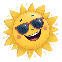 Sun in dark sunglasses with a smirk Yellow sun with smiling face