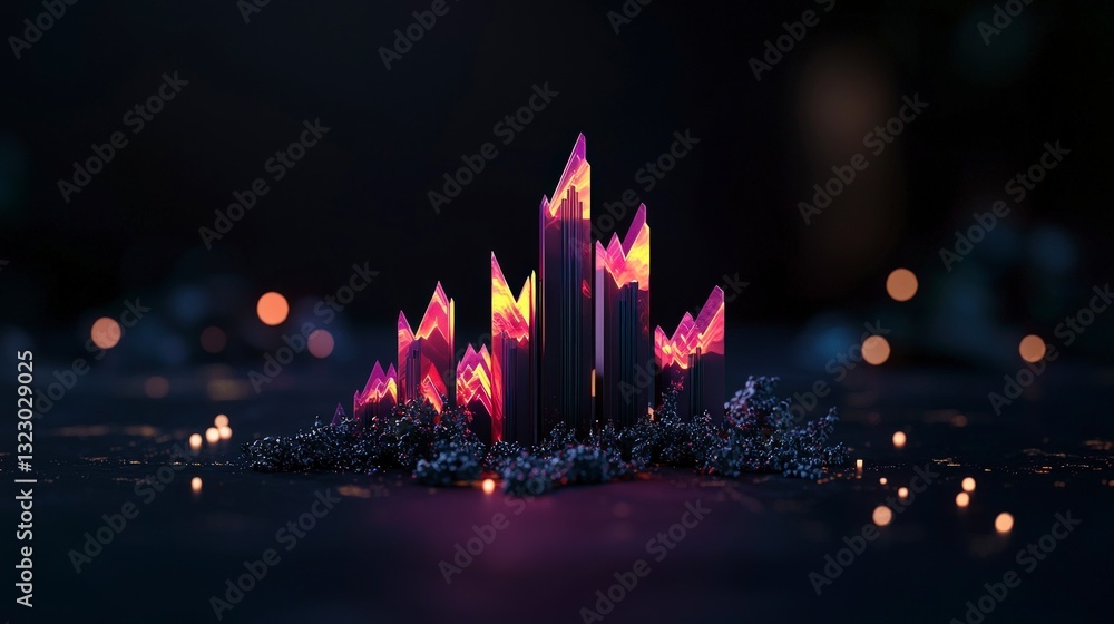Poster abstract 3d bar graph purple orange data visualization presentation background