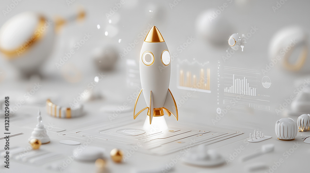 Aufkleber modern rocket launch concept with data visualization elements, symbolizing innovation and growth