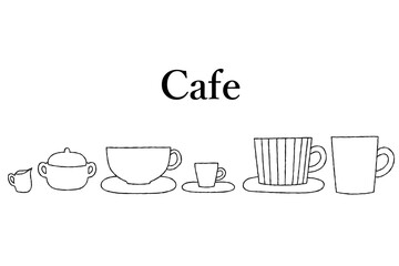 カフェ　喫茶店　イラスト　ホットドリンク　白黒　線画
