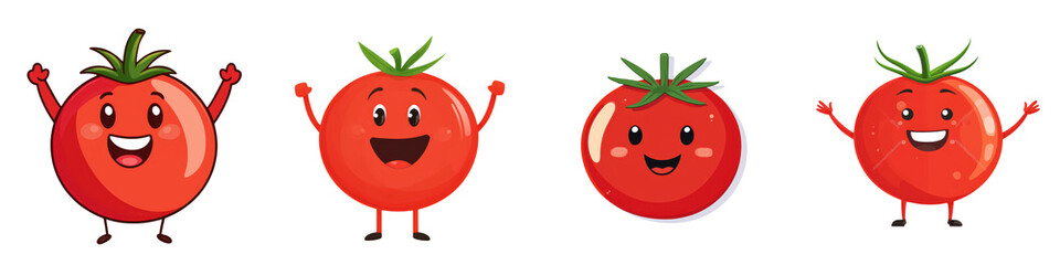 of Vibrant and Lively Cartoon Tomato Characters with Friendly Energetic and Joyful Facial Expressions  Ideal for Food Produce Healthy Lifestyle or Organic Agriculture Concepts