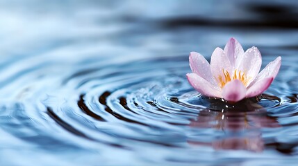 Gentle Lotus Flower Floating on Calm Water Surface with Rippling Reflections