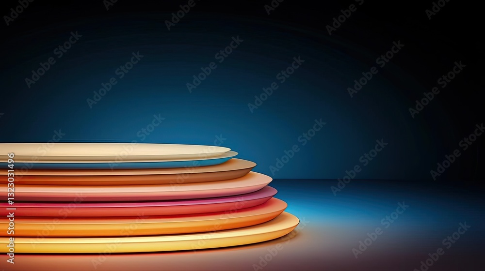 Poster vibrant color art abstract background idea. colorful stacked plates on a gradient background for cre