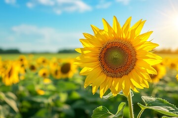 Obraz premium Sunny sunflower field, vibrant bloom, summer day