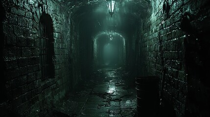 Dark and Mysterious Underground Corridor with Atmospheric Lighting