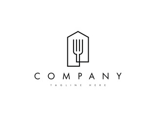 creative home food cook with fork logo design