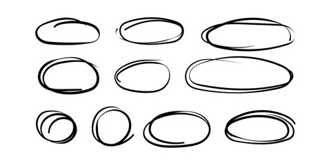 Handdrawn Oval Circle Highlight Markers, Sketch Design Elements