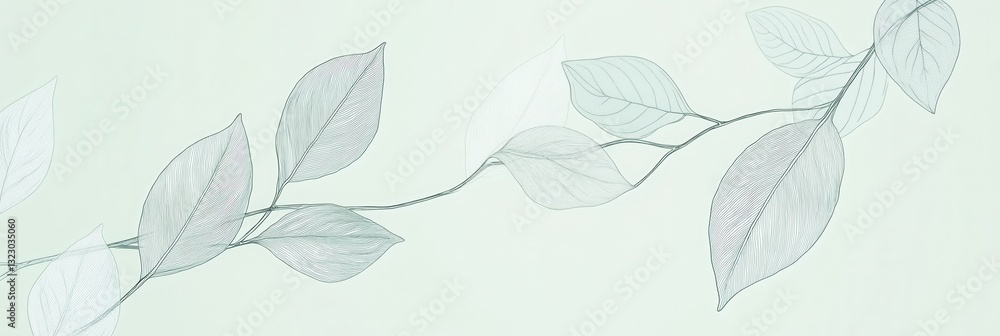 Aufkleber botanical line art with soft green background and elegant leaf motifs reflecting modern eco-friendly