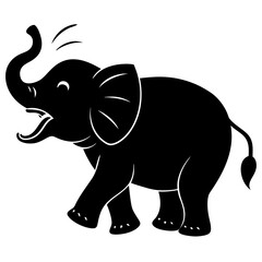 A baby elephant sneezing loudly silhouette vector illustration