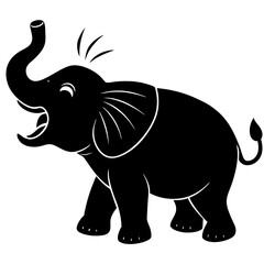 A baby elephant sneezing loudly silhouette vector illustration