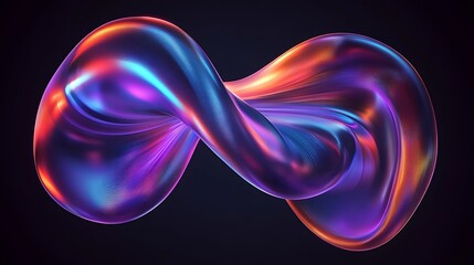 Naklejka premium Abstract fluid holographic iridescent purple curved wave in dark background 3d render. Gradient design element for backgrounds, wallpapers, posters and covers.