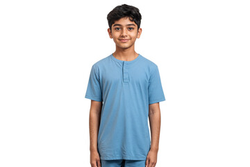 Fototapeta premium Portrait of a handsome boy in casual t-shirt, kids fashion clothing, isolated on transparent background