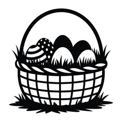 Easter basket with eggs Silhouette, Vector, Icon, Logo, White Background.