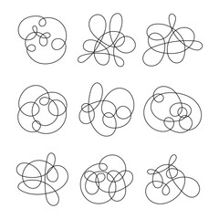 Abstract hand drawn scribble tangled line art pattern isolated.