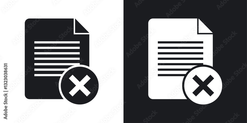 Poster delete document icons set in flat filled style.