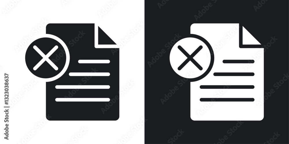 Poster delete document icons set in flat filled style.