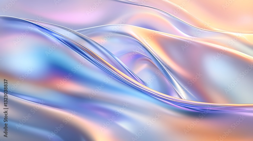Poster an iridescent fluid abstract image with vibrant colors in a smooth, flowing style on a soft gradient