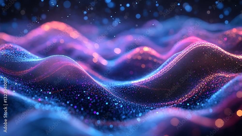 Poster digital waveforms in blue and purple, abstract background. abstract digital background with flowing 