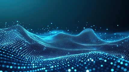 Abstract Blue Digital Particle Wave Landscape