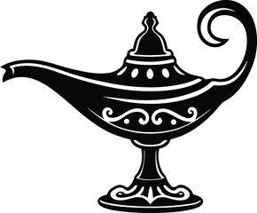 Modern and stylish premium quality Magic genie lamp silhouette vector art, Magic genie lamp line art vector illustration