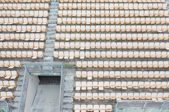 Empty White Stadium Seats Rows Outdoor Arena Grandstand View