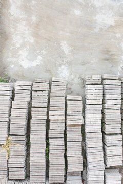 Neatly Stacked Concrete Bricks on a Construction Site
