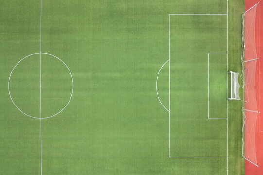 Aerial View Professional Soccer Field showing Center Circle and 
