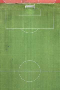 Aerial View Professional Soccer Field showing Center Circle and 