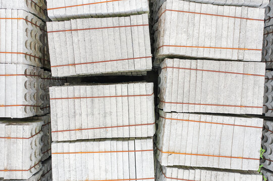 Top View of Neatly Stacked Concrete Bricks in Construction