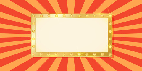 Golden frame on retro circus background with empty copy space. Vector illustration for casino, amusement park, carnival, funfair and other events © Dukhanina Ekaterina
