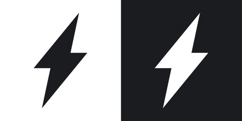 Thunder bolt icons set in flat filled style.