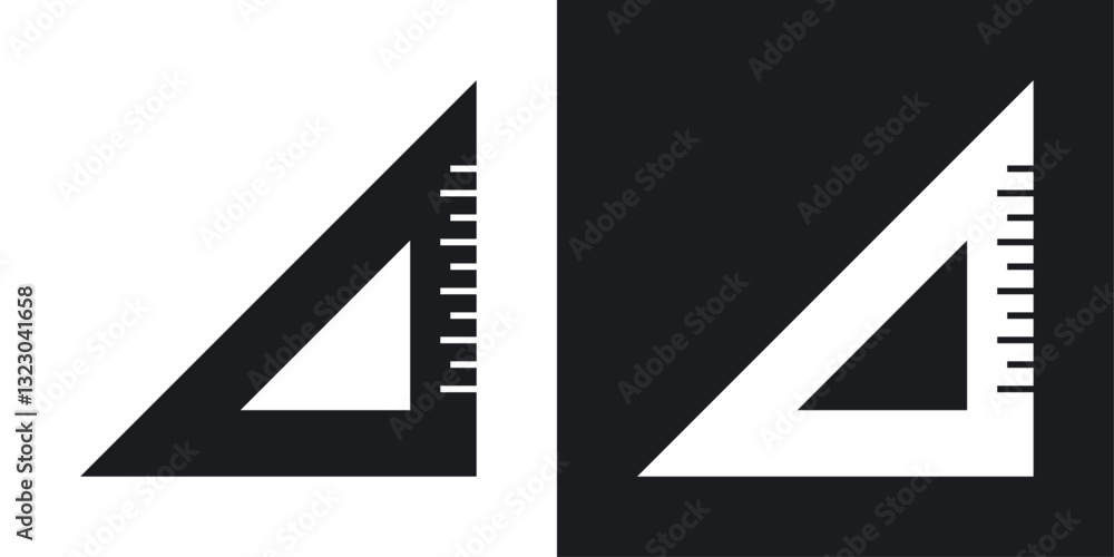 Poster triangle ruler icons set in flat filled style.