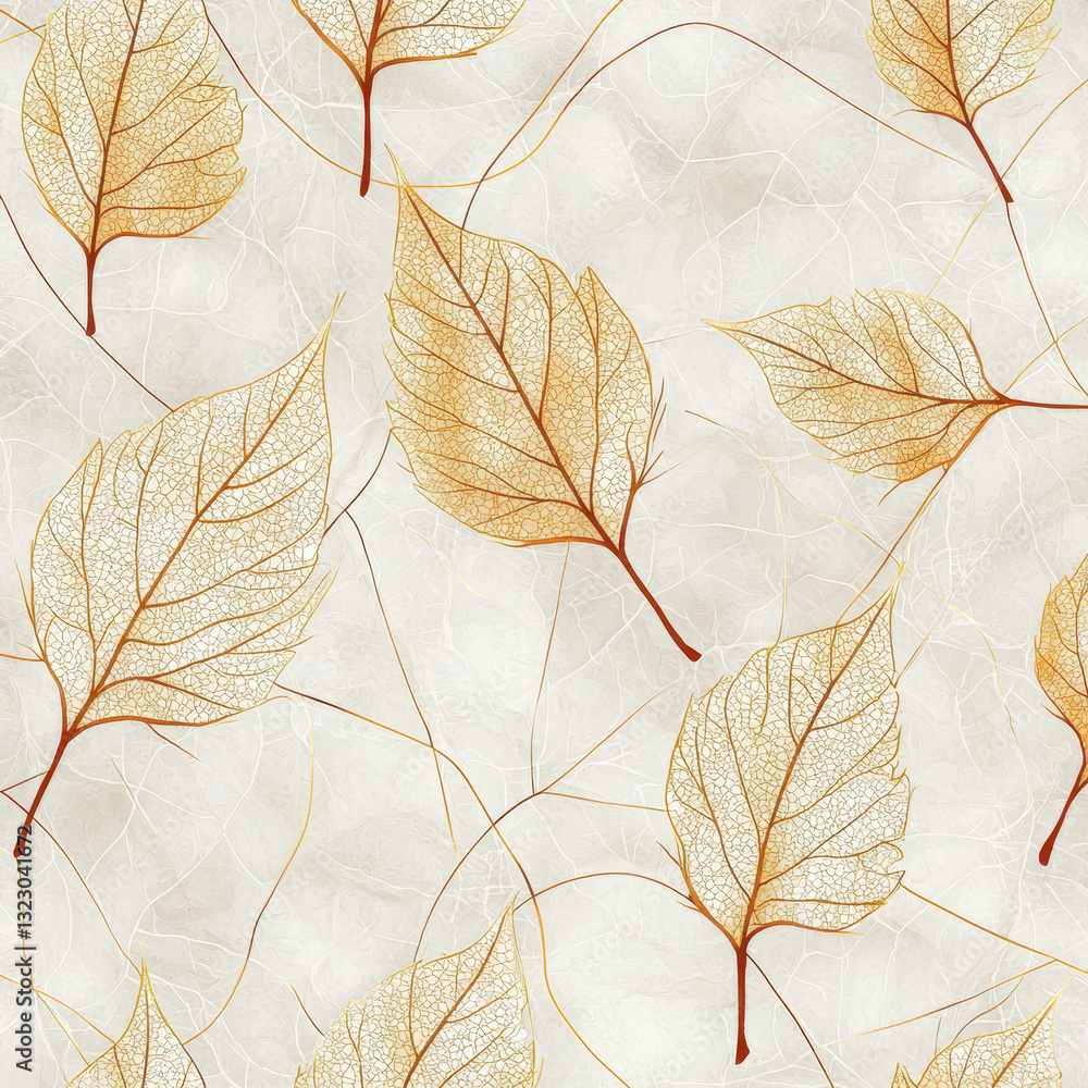 Poster delicate golden leaves on soft background create serene pattern. , seamless pattern