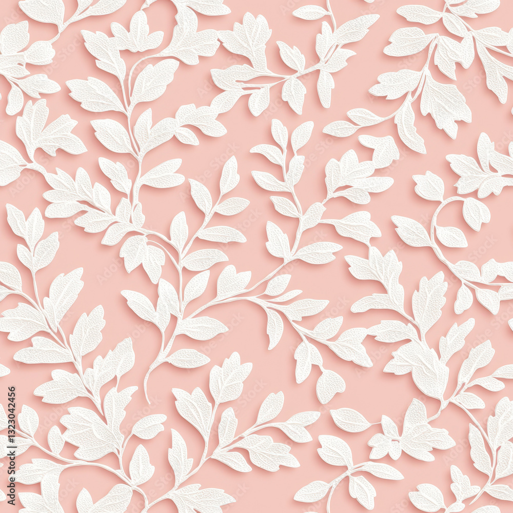 Poster elegant white leaves on soft pink background create delicate pattern. , seamless pattern