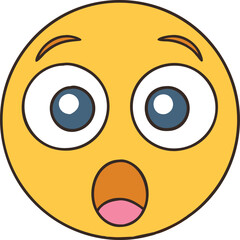 Surprised emoji with wide eyes and shocked expression, A yellow surprised emoji with wide eyes and an open mouth, conveying shock, surprise, and astonishment in a playful manner.
