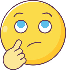 Thinking emoji with hand on chin and worried expression, A yellow thinking emoji with a hand on its chin, showing a thoughtful and slightly concerned expression, symbolizing deep contemplation.
