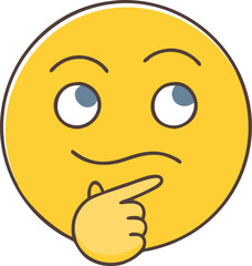Thinking emoji with hand on chin, A yellow thinking emoji with a hand on its chin, expressing curiosity and deep thought in a playful and thoughtful way.
