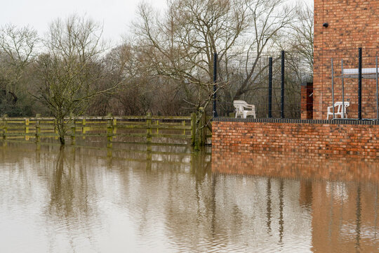 Elevated building above floods in winter