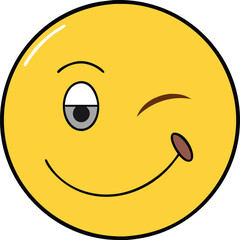 Winking smiley face emoji with raised eyebrow, A cheerful yellow winking emoji with a raised eyebrow, symbolizing playful or mischievous emotions in digital conversations.

