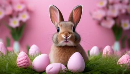 cute easter bunny in pink smiling