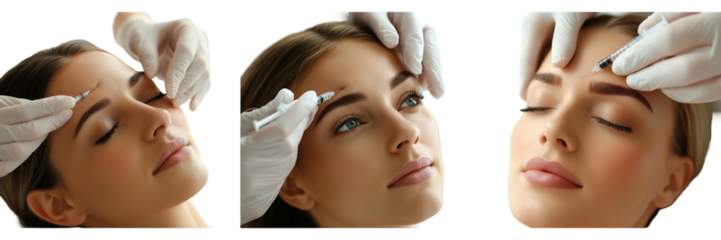 Botox injections for forehead wrinkles treatment woman beauty cosmetic procedure isolated on transparent Background