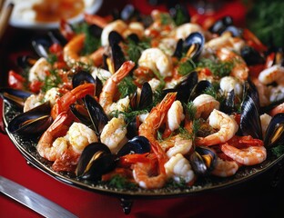 Festive seafood platter, appetizer, holiday gathering, dinner party