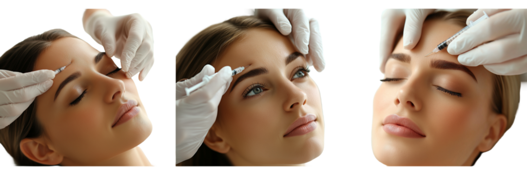 Botox injections for forehead wrinkles treatment woman beauty cosmetic procedure isolated on transparent Background - Powered by Adobe